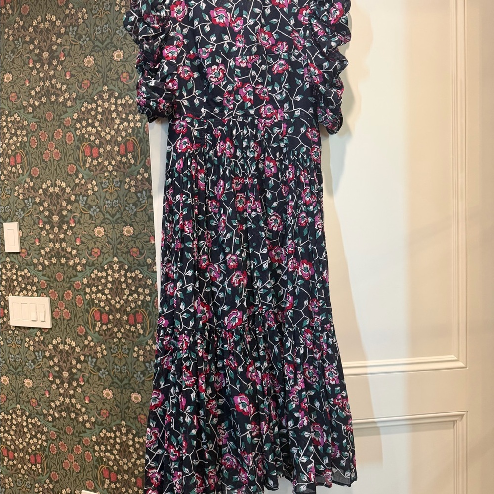 Isabel Marant Navy Maxi Dress with Pink Floral Print